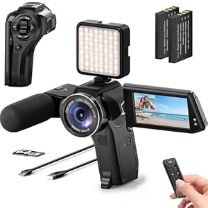Yatao 8K Video Camcorder – 75MP Vlogging Camera with Dual View Recording, WiFi, 16X Zoom, Handheld Design, 270° Flip Screen. Includes 64GB Card, Microphone, Fill Light & Remote Control