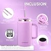 Vaso térmico de 50 onzas con asa y pajilla, termo de acero inoxidable para bebidas calientes y frías, botella reutilizable con tapa y pajilla - Lavanda miniatura 3