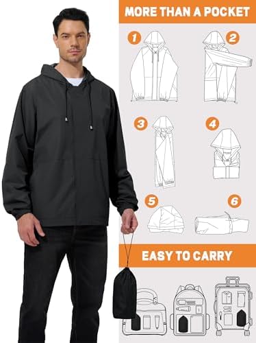 UIQUR Mens Waterproof Cycling Jacket Lightweight Rain Jacket Black XL - 3