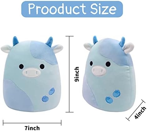 Desdfcer Blueberry Cow Plushie - 3D Cute Blueberry Stuffed Animals Pillow -Kawaii Cow Plush - Cow Pillow Plush for All Ages - Gift for Kids Girlfriends Lover (Blue)
