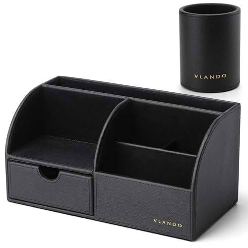 VLANDO デスクオーガナイザー 小物入れ 卓上収納 ペン立て(SET-BLACK)
