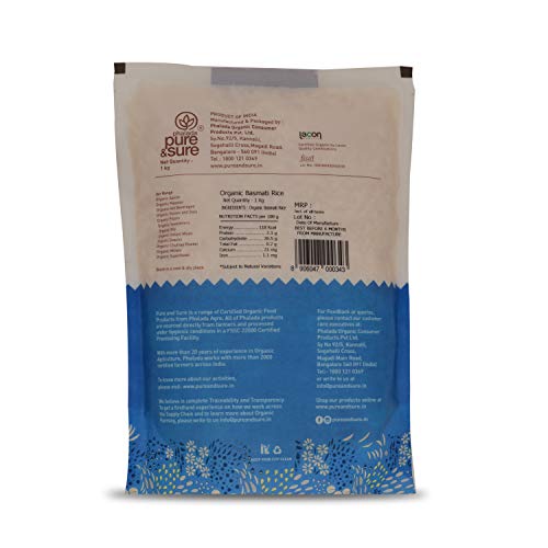 Image of Pure & Sure Organic Basmati Rice 1Kg | Everyday Use Long Grain Rice | Gluten Free | Naturally Aged, Rich in Taste & Aroma | No Chemicals & No Pesticides (Pack of 3)