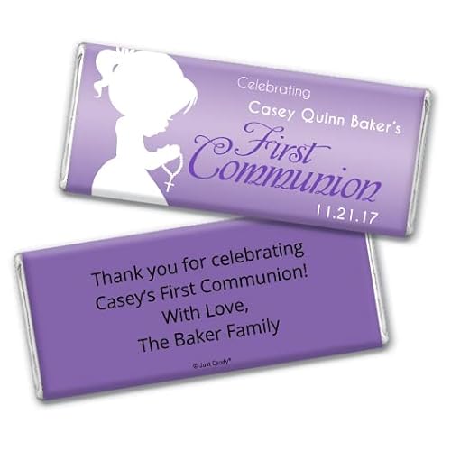 Personalized First Communion Chocolate Bar Wrappers - Child In Prayer (25 Wrappers) - Grape #TOP16