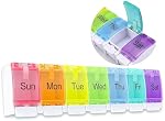 Weekly Pill Organizer,7 Day Pill Box with Push Buttons–Medicine Pill Case for Travel,Daily Vitamin Container,Medication&Supplement Holder,Cute Pill Organizer