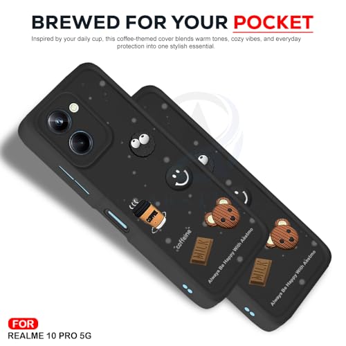 Image of AESTMO Back Case Cover for Realme 10 Pro 5G Cover | Cute Fun Cartoon 3D Ball | Coffee Silicone Case | Full Body Protection | Camera Protection Back Cover for Realme 10 Pro 5G (Black)