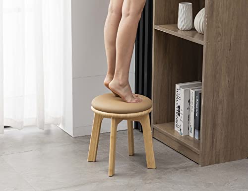 Pelyn Bamboo Wooden Step Stools For Adults And Kids, Small Round Cushion Foot Stool, Foot Rest For Bedroom, Living Room, Office #TOP3
