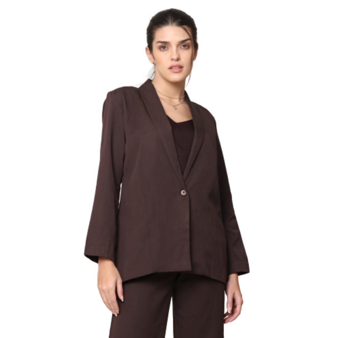 saltpetre Women's Tencel Regular Fit Stylish Blazer (Coffee Brown)-picture-39