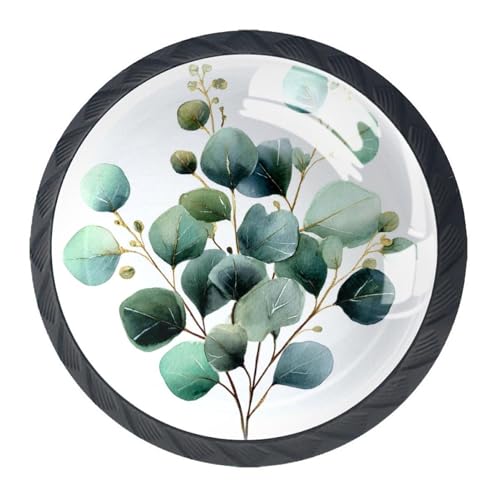 YUJNGFDFFR 4 Pack Kitchen Cabinet Knobs Sage Green Eucalyptus 1.37" Drawer Knobs Cabinet Hardware Round Crystal Drawer Pulls Closet Door Handles Dresser for Home Bathroom Cupboard Wardrobe Chest
