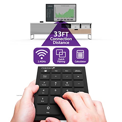 Fosmon Teclado numérico de 22 teclas, adaptador USB sem fio de 2,4 GHz, função de atalho de dez tecl