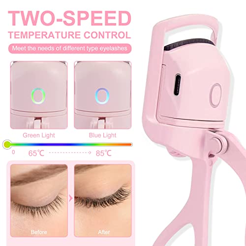 Heated Eyelash Curler, Electric Eye Lash Curler, 2 Modes Heated Quickly, Easy To Curl, Natural And Lasting Eyelashes, Saving Makeup Time, Rizador De Pestañas Electrico, Pink #TOP2