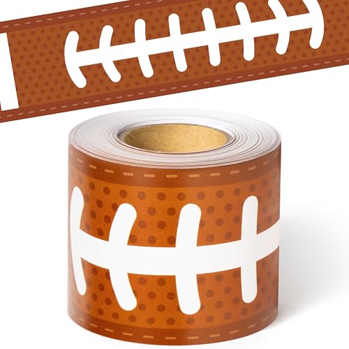 Image of BeYumi Football Patterned Border Trim - 65ft Back to School Football Straight Rolled Border Trim Rugby Sports Bulletin Board Set Classroom Chalkboard Kindergarten Elementary Home Party Decoration