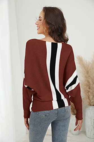 Image of FULIER Women Oversized Boat Neck Batwing Sleeves Dolman Knitted Sweaters Lightweight Pullovers Tops One Size