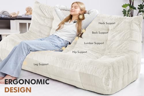 Image of Bean Bag 3-Seater Chair Big Sofa Beanbag Chair for Adults Fireside Chair Bean Bag Lounger with Memory Foam Filled for Home,Apartment or Gaming Venue（Beige Plush）