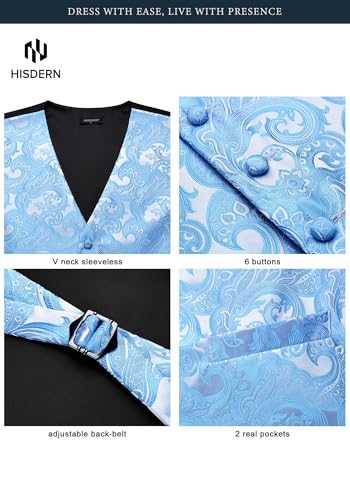 Image of HISDERN Mens Vest Tie Set 3PC Formal Waistcoat Paisley Floral Jacquard Necktie Pocket Square Suit Vests Wedding Party
