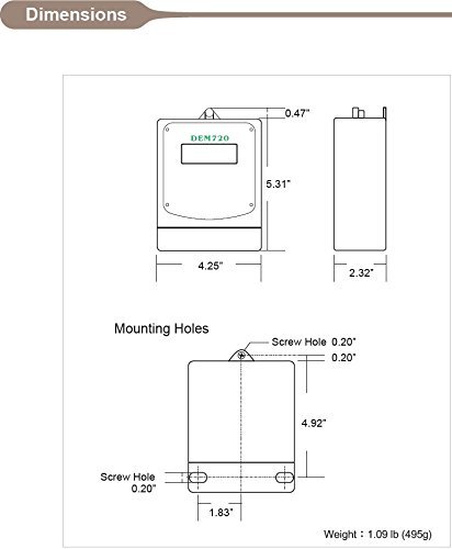Miniatura 8 de DAE DEM720-1P Submetro eléctrico kWh, RS485, 1P2W (1 cable caliente, 1 neutro), 120v, 50A, CT interno