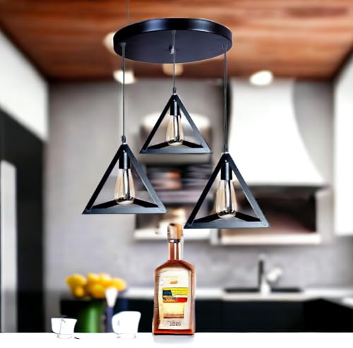 Image of GreyWings Triangle 3-Light Hanging Pendant Lamp, Modern Black Ceiling Chandelier, Iron Cluster Light for (Bulbs Not Included), 3LP Set