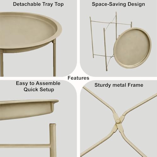 Image of Amazon Brand - Umi Round Metal Side Table for Living Room & Bedroom - Modern Bedside Table, Coffee Table, Corner Table with Sturdy Iron Frame, Silver, 33x33x48-Small