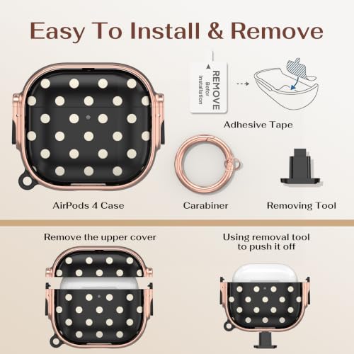 Image of for AirPods 4 Case with Safety Lock, Magsafe Compatible, Black Polka Dots