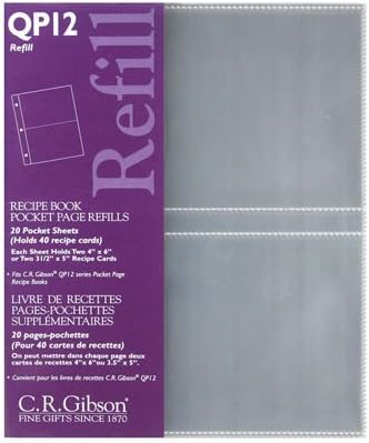 CR Gibson QP-12 Small Recipe Book Pocket Page Refill 20 sheets