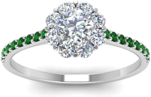 Image of Choose Your Gemstone Flower Halo Diamond CZ Ring 925 Sterling Silver Round Shape Halo Engagement Rings Everyday Jewelry Wedding Jewelry Handmade Gifts for Wife US Size 4 to 12