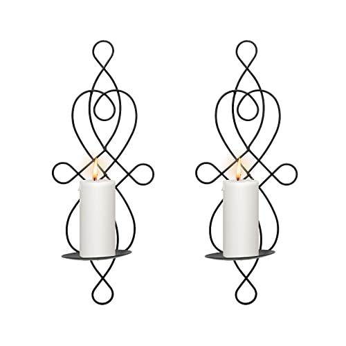 Dyna-Living Wall Sconces Set Of Two Wall Hanging Sconce Candle Holder For Pillar Wall Mounted Metal Candle Sconces For Bedroom Dining Room Living Room Wall Decor (Black) #TOP9