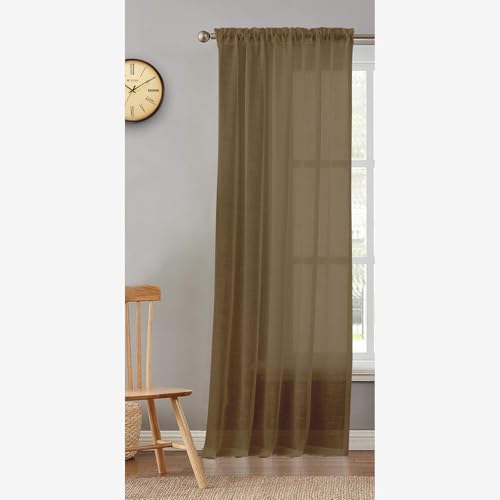 Image of HOMEMONDE Cotton Sheer Curtains 6 Feet Long Door Drapes Light Filtering Transparent Panels with Rod Pocket Header Single Piece (96 Inches, Dark Brown)