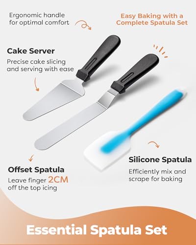 Image of Kootek Aluminium Cake Turntable Set, Baking Tools with Revolving 12 inch Cake Stand for Decorating, 12.7 inch Offset Spatula, 3 Stainless Steel Frosting Icing Smoother, Cake Serve Cake Decorating Kit Supplies