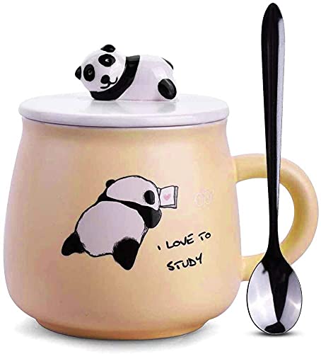 OANGO Ceramic Panda Printed Mug with Lid and Spoon for Coffee and Tea Cup - 1 Piece, White Cup, 350 ml (Yellow Panda) (B093WXSNQ1) Amazon Price History, Amazon Price Tracker