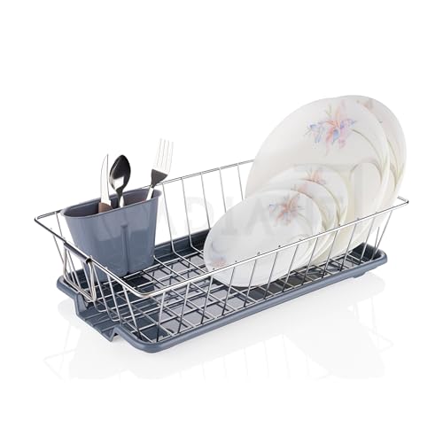Image of RADIANT Basket Drainer & Dish Drainer Basket for Kitchen /Utensil Stand for Kitchen /Dish Drying Rack with Drainer /Bartan Stand /Dish Rack (17 x 9 Inches - Grey)