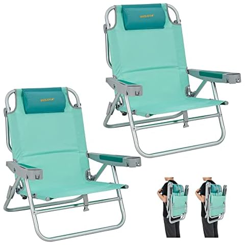 #WEJOY Oversized Beach Chair with Backpack Strap, 5 Adjustable Folding Beach Chairs for Adults 2 Pack,Portable High Back Low Backpacking Chair with Bottle Opener,Phone&Cup Holder for Camping,300 Lbs Cover