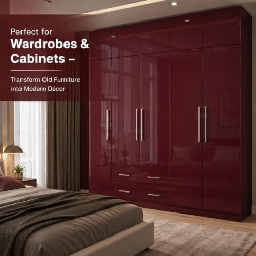 Image of HOME13 Glossy Wallpaper Peel and Stick Maroon Contact Paper Self Adhesive Wall Paper Decorative Removable Waterproof Vinyl Wall Sticker for Kitchen Cabinets Shelves Drawers(20x80 Inch)