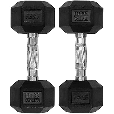 Hex Dumbbell Weights Sets - 7.5kg, Sold as Pairs, Metal Chrome Handles Cover