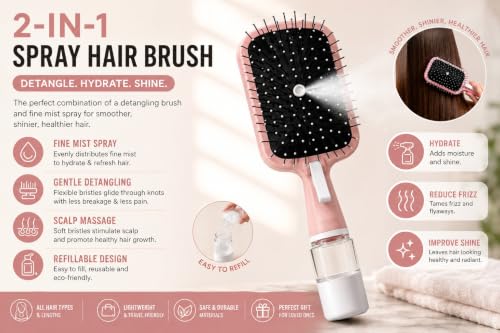 Image of 2-in-1 Spray Hair Brush with Water Mist, Pink