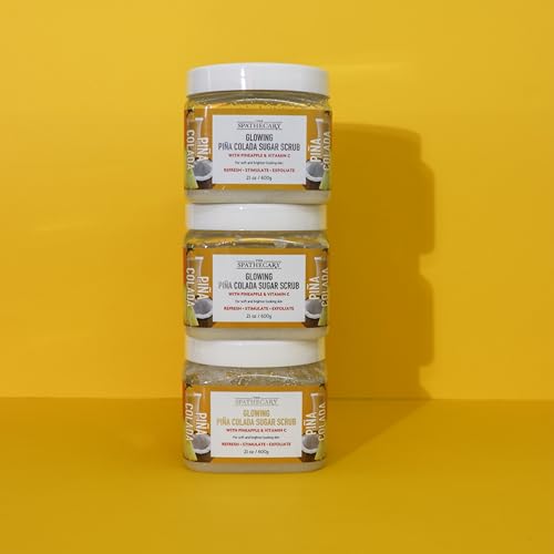Image of Pina Colada Sugar Scrub - Exfoliating & Hydrating Body Scrub With Pineapple and Vitamin C for Softer, Glowing & Brighter Smooth Looking Skin, Body Care Exfoliator & Cleanser, 21 oz