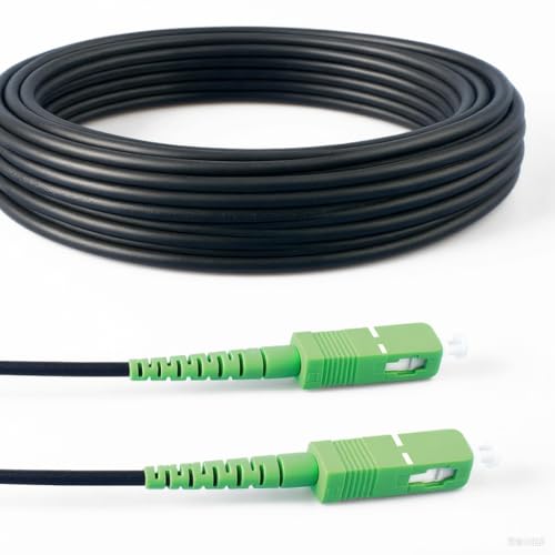 Elfcam Cables de Fibra Óptica Blindados SC/APC a SC/APC Monomodo Simple, Compatible con Orange, Movistar, Vodafone y Jazztel (25M)