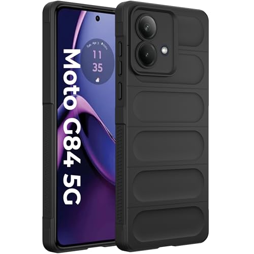 Image of A rtistque Liquid Silicone Stripes Back Cover Case for Motorola G84 5G | with Camera Protection | with Inner Fabric | Anti Slip Grip | AirBag Case - Black