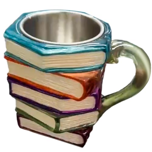 Tewzafiya Taza de libro decorada | Tazas originales de bebida – Contenedor para bebidas de resina apto para té, café, cerveza, vino y zumo, con diseño a pila de libros Tewzafiya Taza de libro decorada | Tazas originales de bebida – Contenedor para bebidas de resina apto para té, café, cerveza, vino y zumo, con diseño a pila de libros