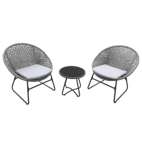 YIYAN 3 Pieces Outdoor Wicker Patio Conversation Bistro Set All-Weather Rattan Patio Furniture Set with Table & Cushions Outdoor Sectional Sofa for Patio Balcony Backyard Deck(Light Grey)
