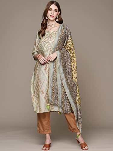 Image of anubhutee Women's Floral Embroidered Printed Kurta with Trousers and Dupatta