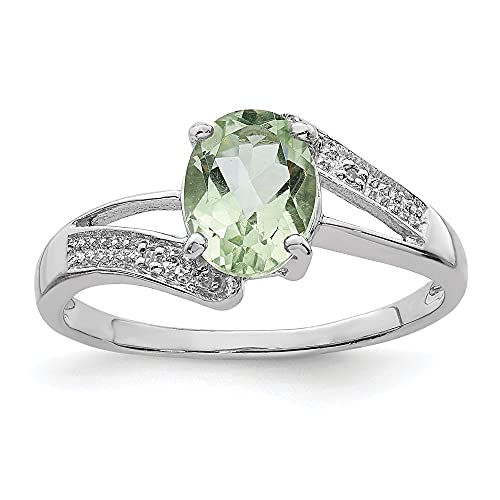 Sonia Jewels Real 925 Sterling Silver Green Quartz and Diamond Engagement Ring (.01 cttw.)