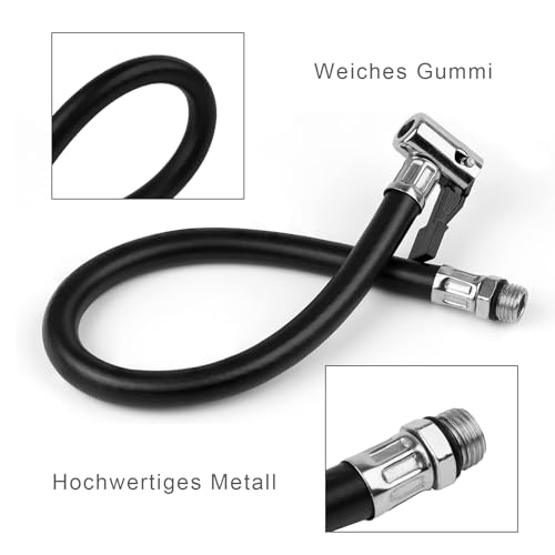Reifenfüllschlauch, 2 Stück Reifenfüller, Reifenfüller Schlauch, 13mm, Gummi, Metall, für Fahrräder, Motorräder und Autos