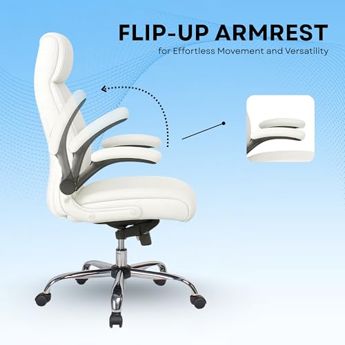 Image of Lakdi The Premium High Back Director Office Chair Ergonomic Leatherette Executive Chair with Adjustable Armrests, Comfortable Revolving Desk Chair for Office & Work from Home-111012160 RFT White