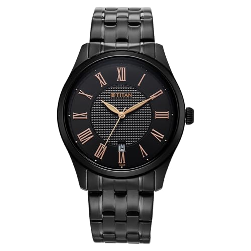 Image of Titan Neo Roman Analog with Black Dial Black Stainless Steel Strap Watch for Men - 10063NM01