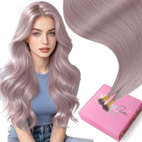 Image of YoungSee Nano Beads Hair Extensions Human Hair Light Purple Nano Hair Extensions Human Hair Purple Nanoring Extension 14 Inch for Short Hair Silky Straight 25 Strands 25g