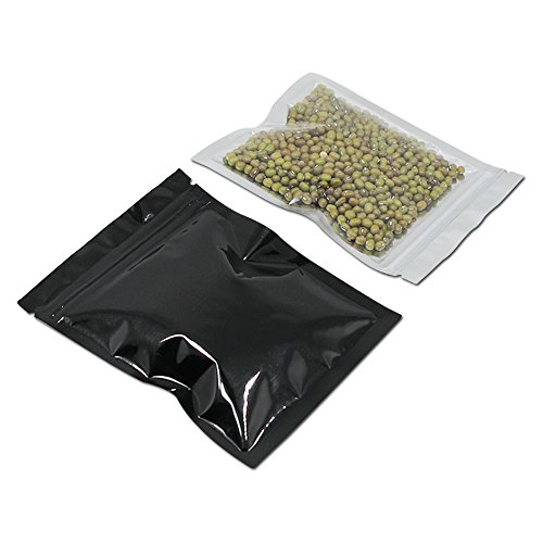100 Pack 4x5 inch Glossy Black Resealable Clear Front Mylar Foil Zipper Lock