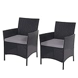 mendler 2x fauteuil de jardin halden en polyrotin - anthracite, coussin couleur crème