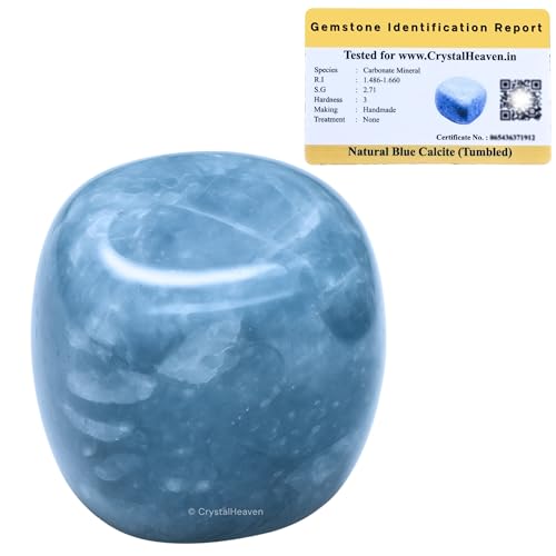 Image of Crystal Heaven Certified Blue Calcite Healing Tumbled Stone,Natural Polished Crystals For Diy Crafts,Manifestation,Meditation,Pooja Feng Shui And Reiki Healing(30 Grams)