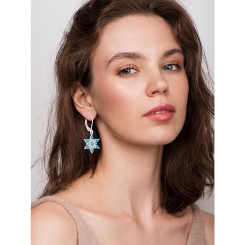 Snowflake Drop Dangle Earrings 925 Sterling Silver Winter Leverback Earrings 5A Cubic Zirconia Jewelry for Women2