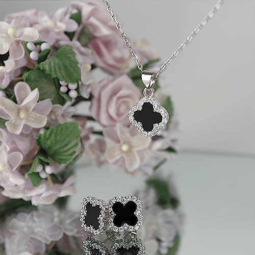 Four Leaf Crystal Clover Necklace Earring Set for Women | 18K Gold Plated Cubic Zirconia Bracelet | 4 Leaf Lucky Pendant and Ear Studs | Jewelry Gift for Her - Image 5