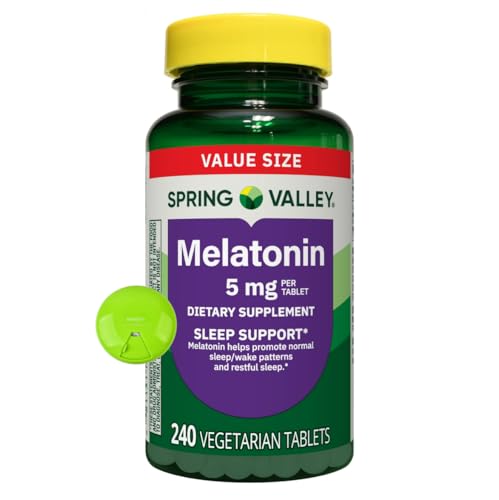 SUREFECT Spring Valley Melatonin Tablets Sleep Support Dietary Supplement Value Size 5 mg 240 Count Organizer.